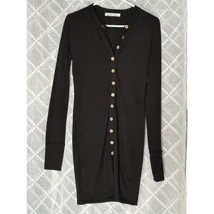 We the Free People Gia Ribbed Button Up Cardigan‎ Dress XS Black Simple Cozy LBD